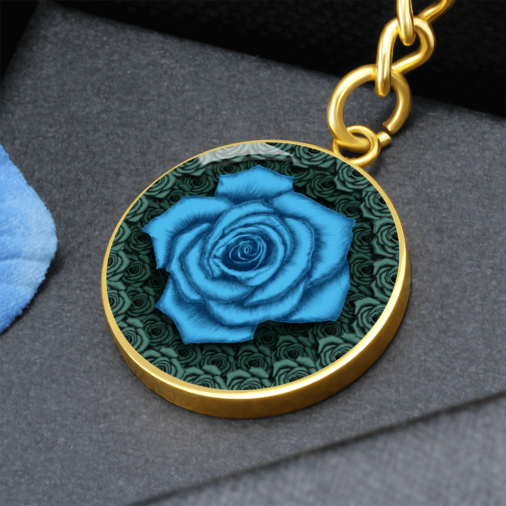 Blue Rose Circle Keychain