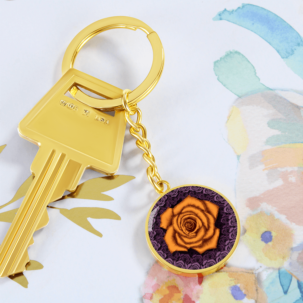 Orange Rose Circle Keychain