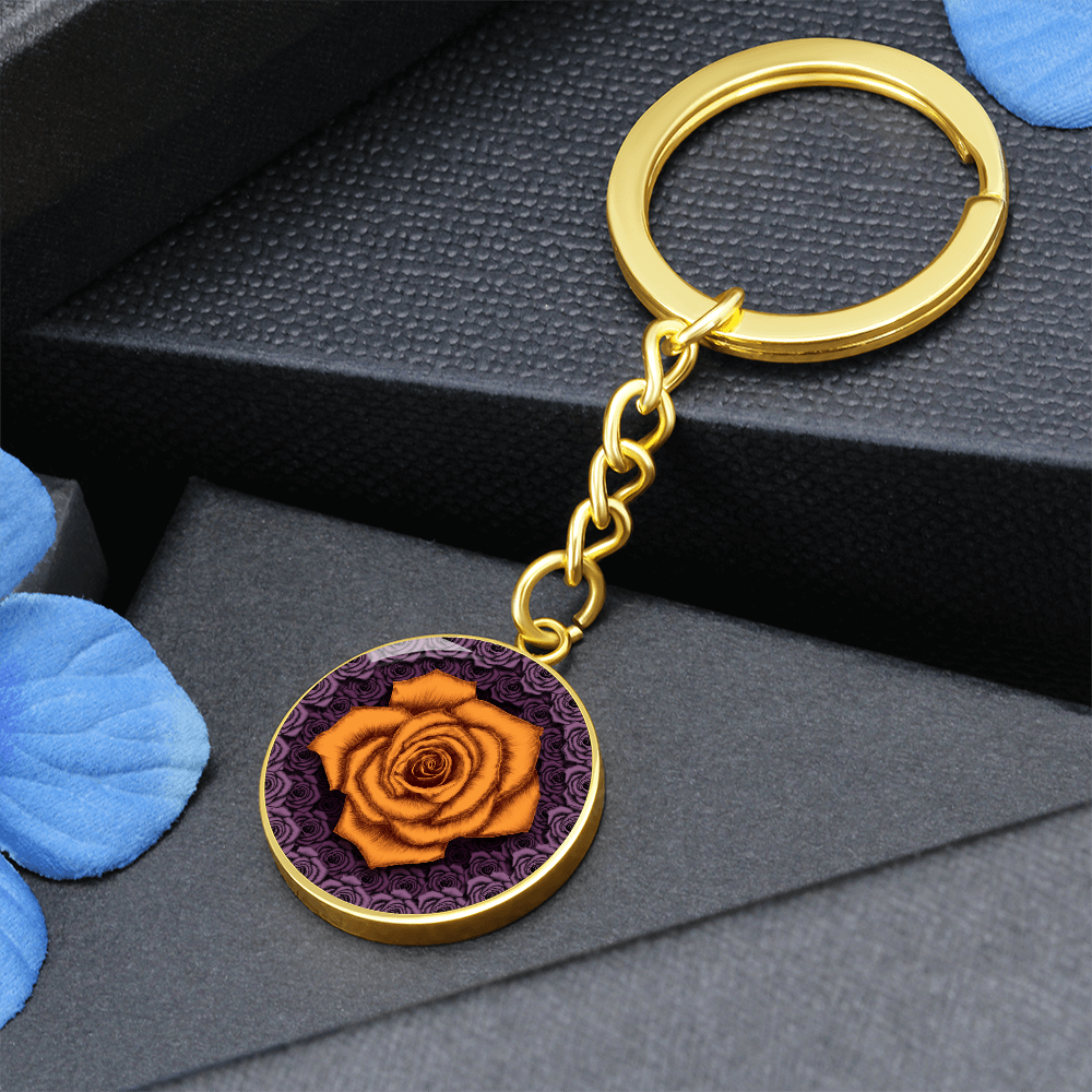 Orange Rose Circle Keychain