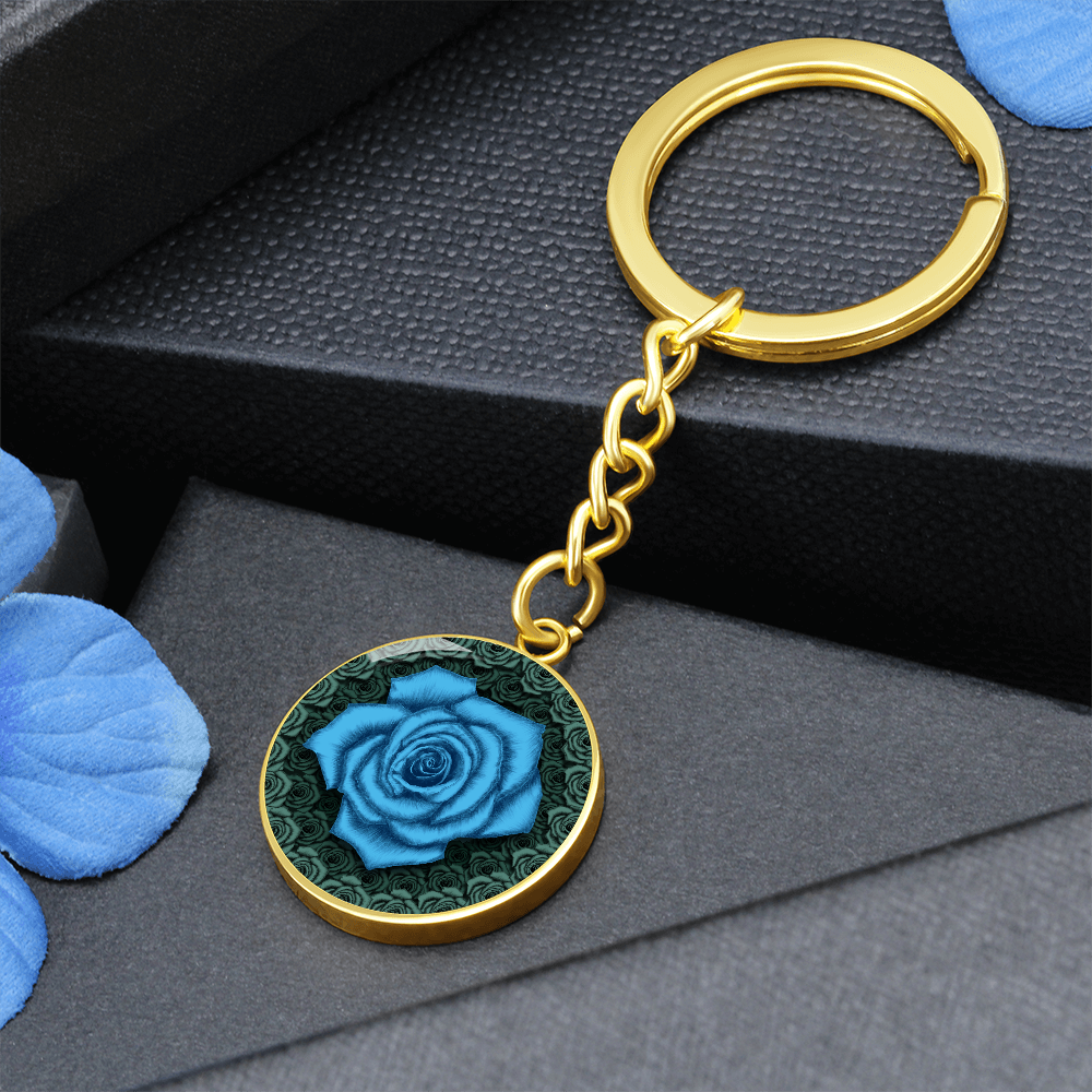 Blue Rose Circle Keychain