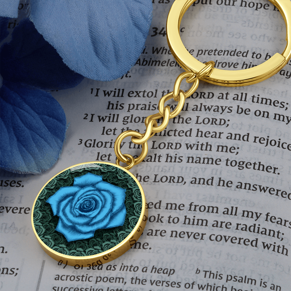 Blue Rose Circle Keychain