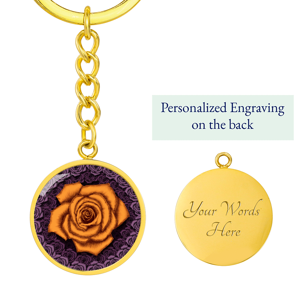 Orange Rose Circle Keychain