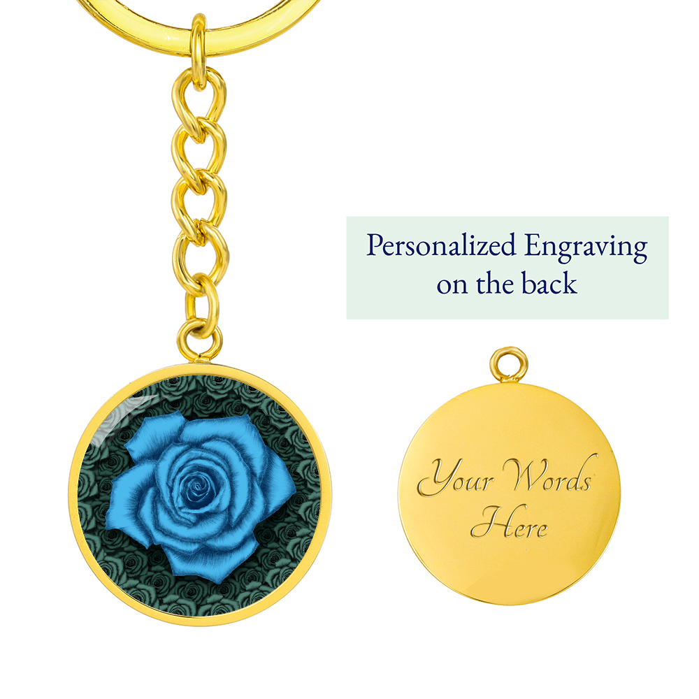 Blue Rose Circle Keychain