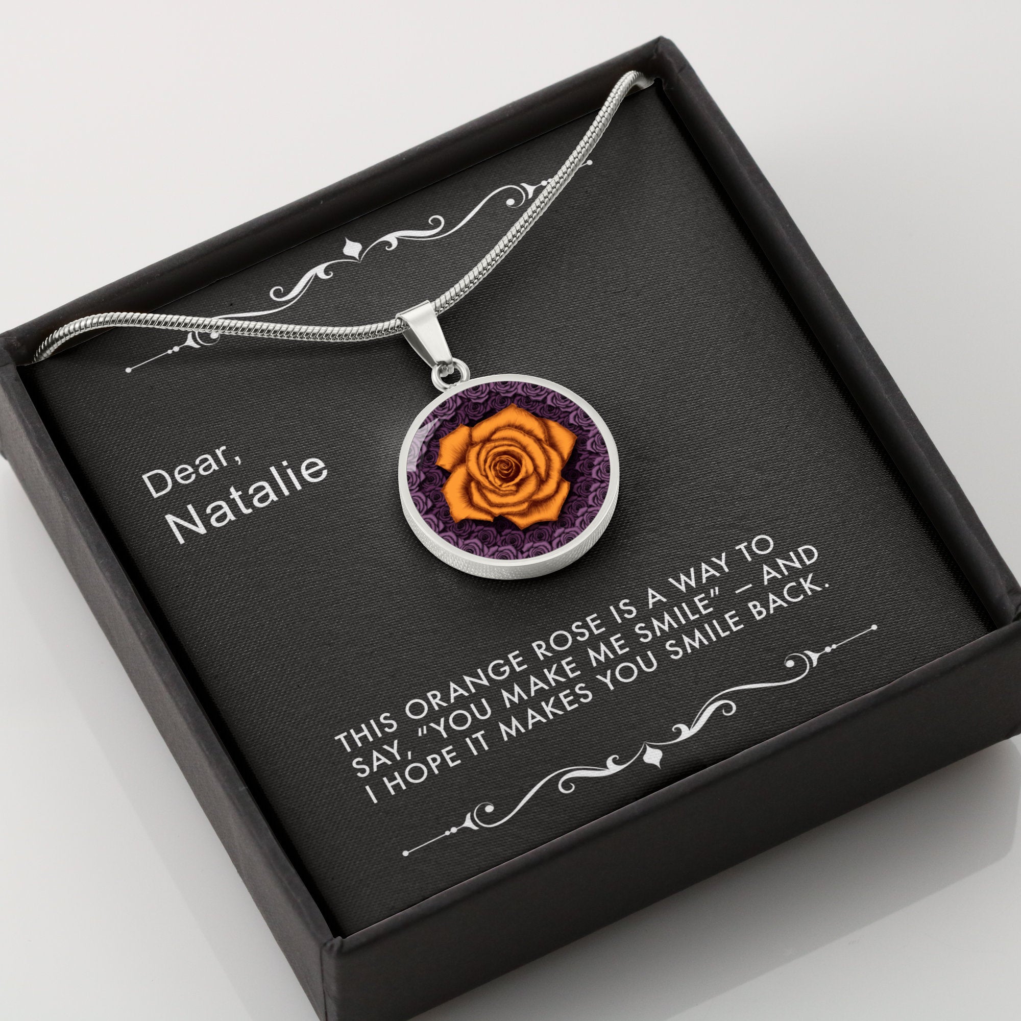 A Smile for You-The Orange Rose Pendant Necklace