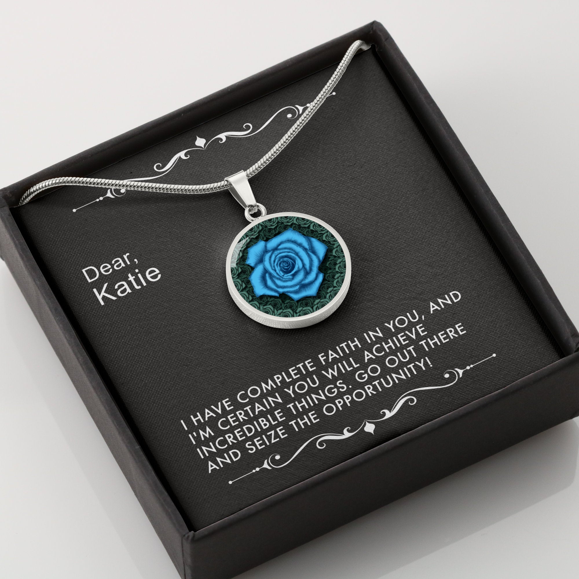Believe and Achieve -The Blue Rose Pendant Necklace
