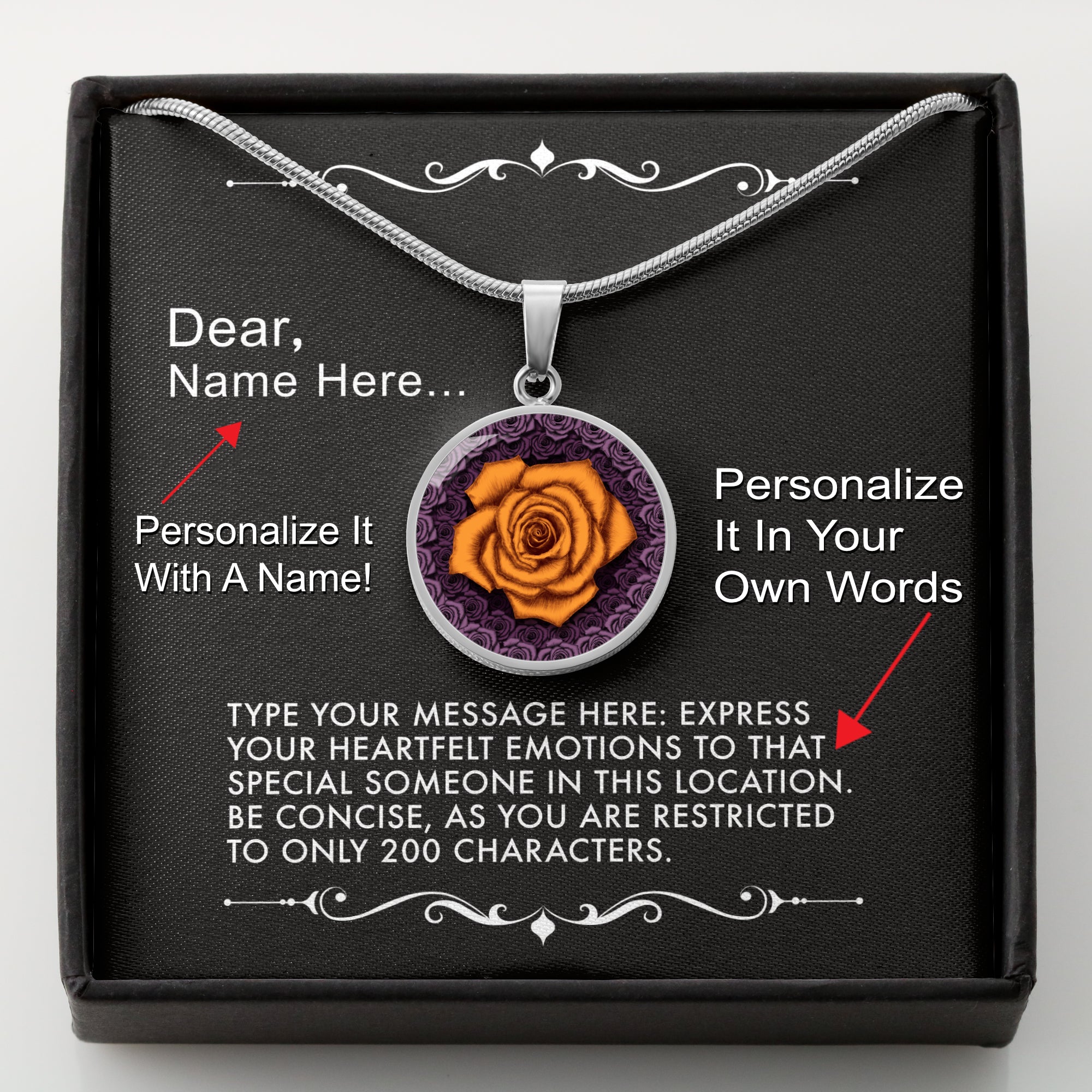 Personalize It In Your Own Words-The Orange Rose Pendant Necklace