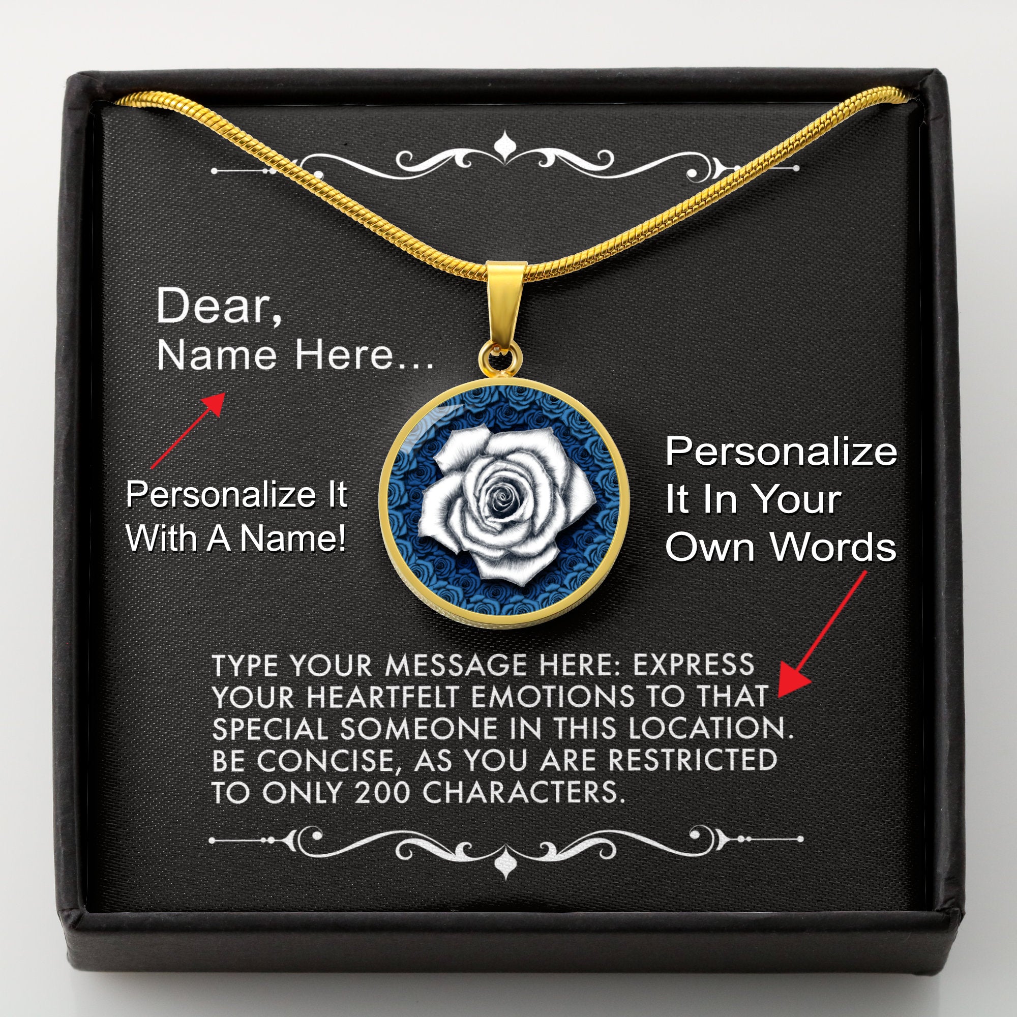 Personalize It In Your Own Words-The White Rose Pendant Necklace