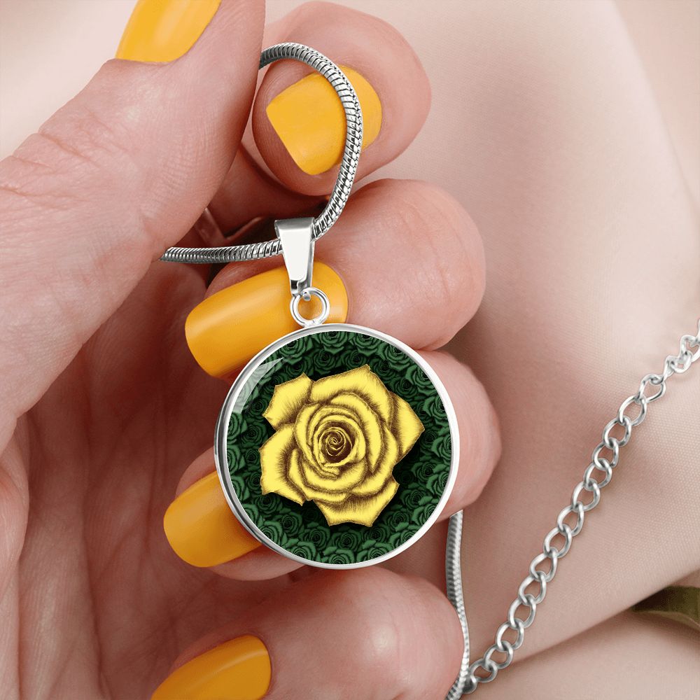 Yellow Rose Circle Pendant with Luxury Necklace