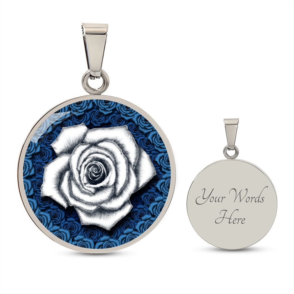 White Rose Circle Pendant with Luxury Necklace