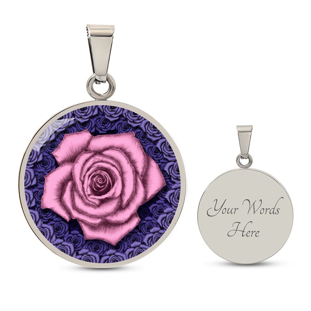 Pink Rose Circle Pendant with Luxury Necklace