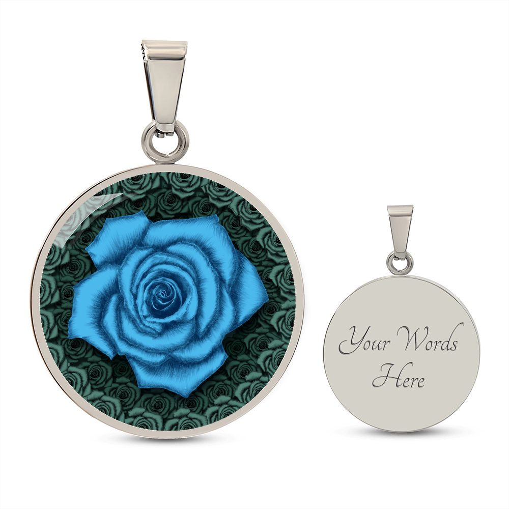 Blue Rose Circle Pendant with Luxury Necklace