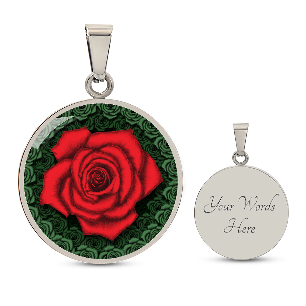 Red Rose Circle Pendant with Luxury Necklace