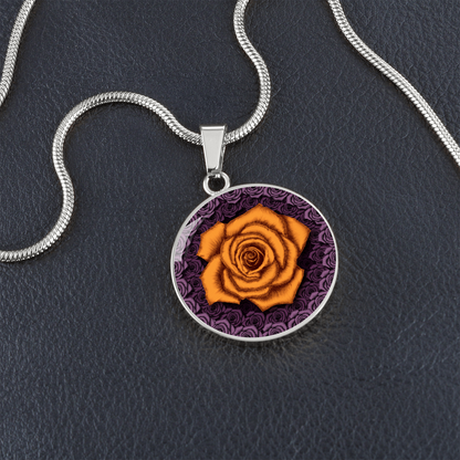 Orange Rose Circle Pendant with Luxury Necklace