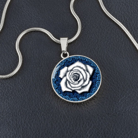 White Rose Circle Pendant with Luxury Necklace