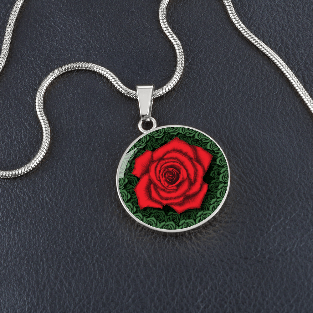 Red Rose Circle Pendant with Luxury Necklace