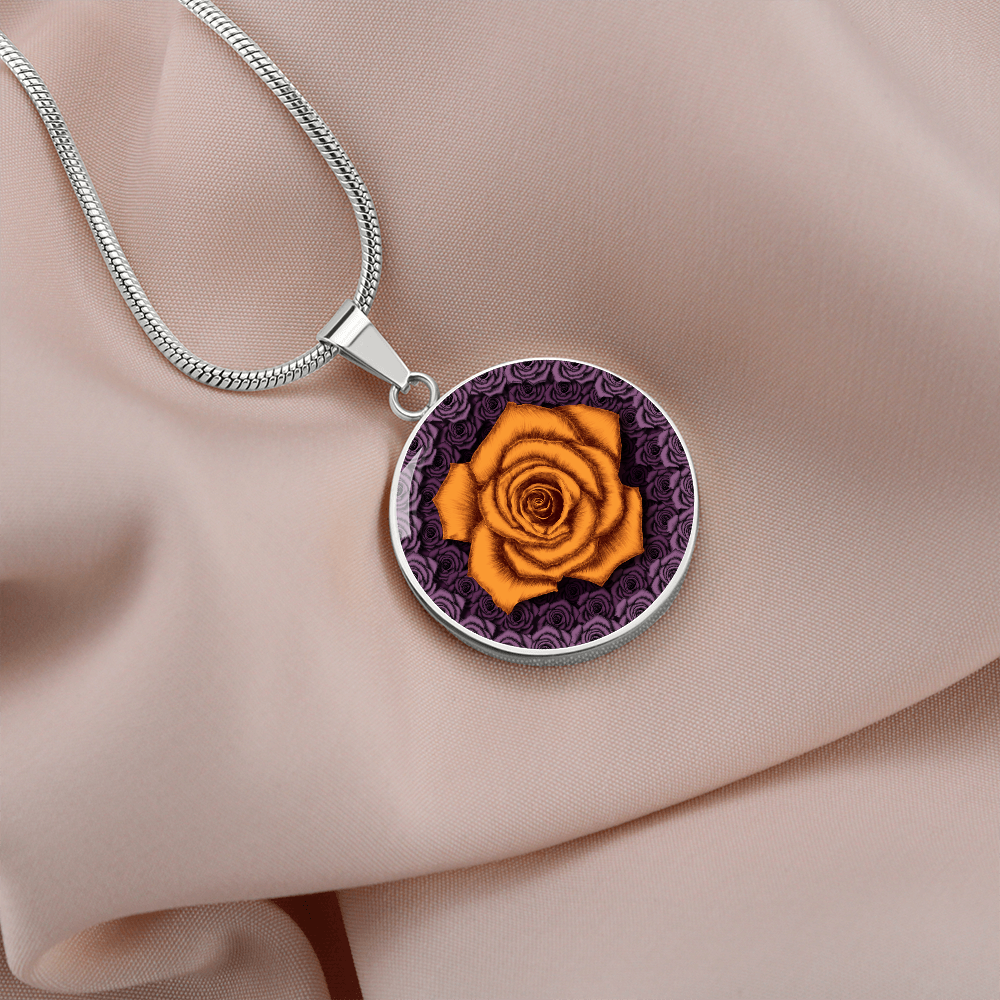 Orange Rose Circle Pendant with Luxury Necklace