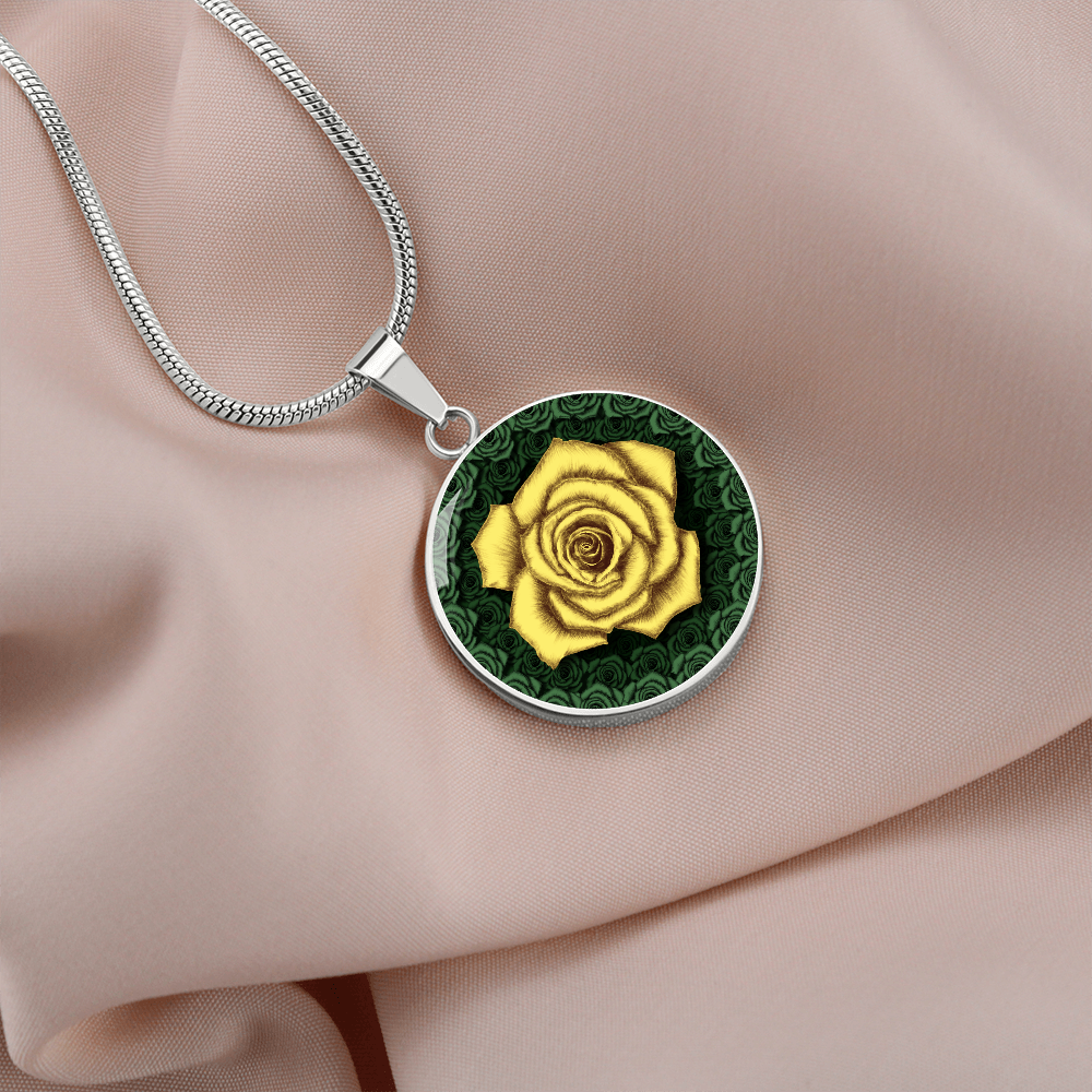 Yellow Rose Circle Pendant with Luxury Necklace