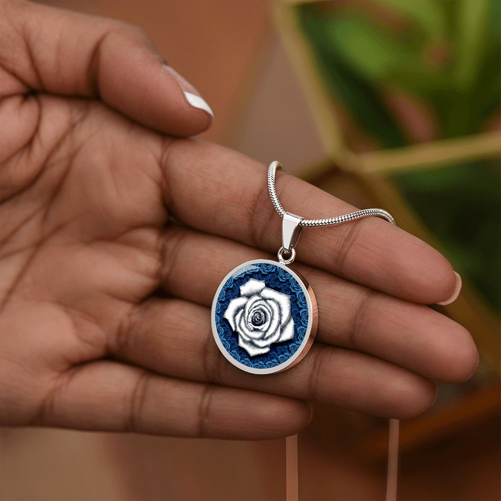 White Rose Circle Pendant with Luxury Necklace