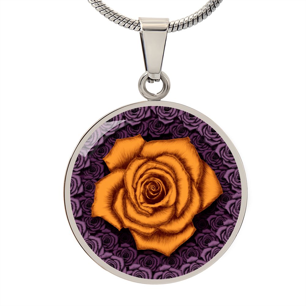 Orange Rose Circle Pendant with Luxury Necklace
