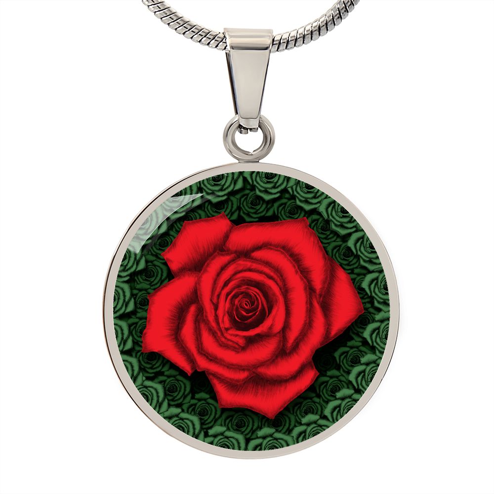 Red Rose Circle Pendant with Luxury Necklace