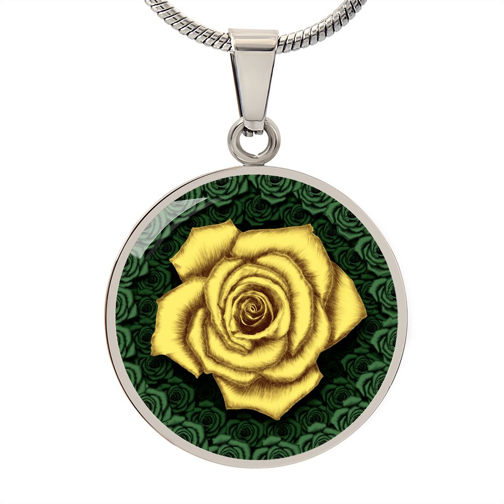 Yellow Rose Circle Pendant with Luxury Necklace