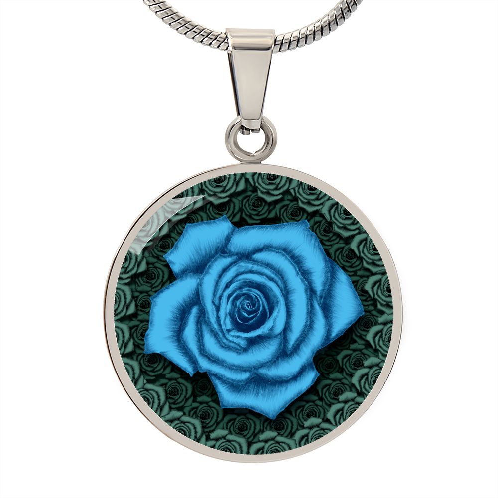 Blue Rose Circle Pendant with Luxury Necklace