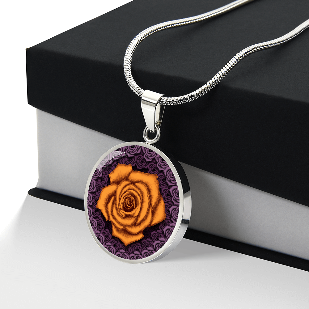 Orange Rose Circle Pendant with Luxury Necklace