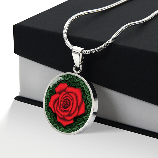 Red Rose Circle Pendant with Luxury Necklace