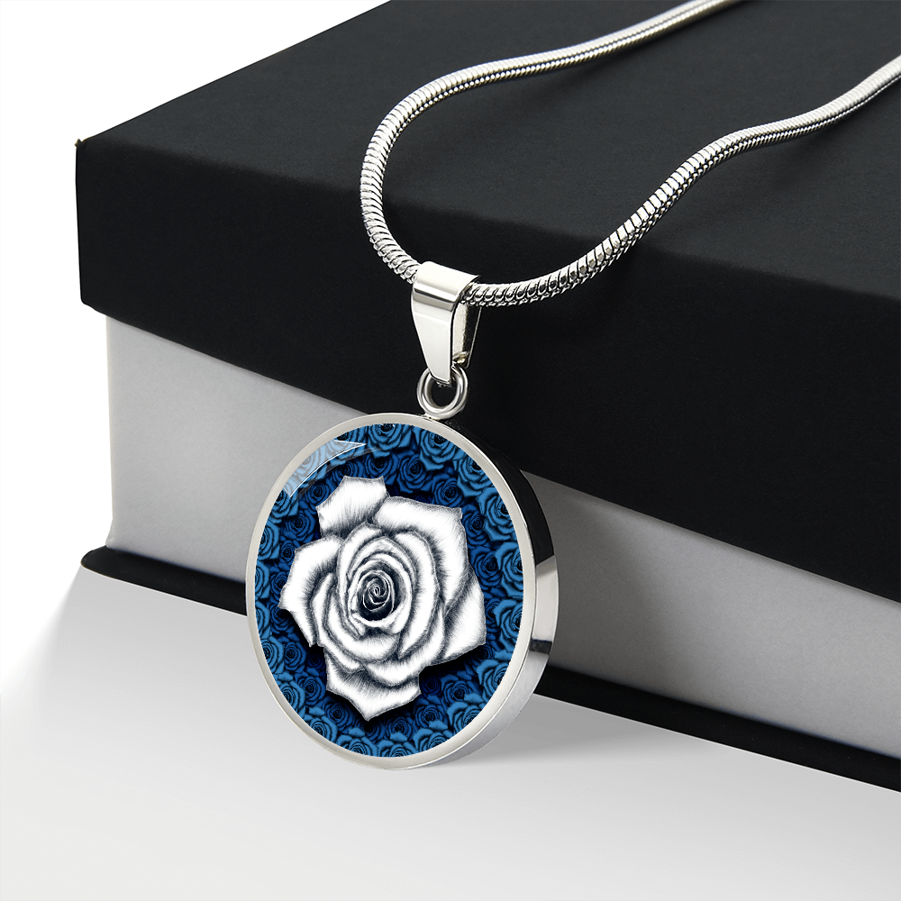 White Rose Circle Pendant with Luxury Necklace