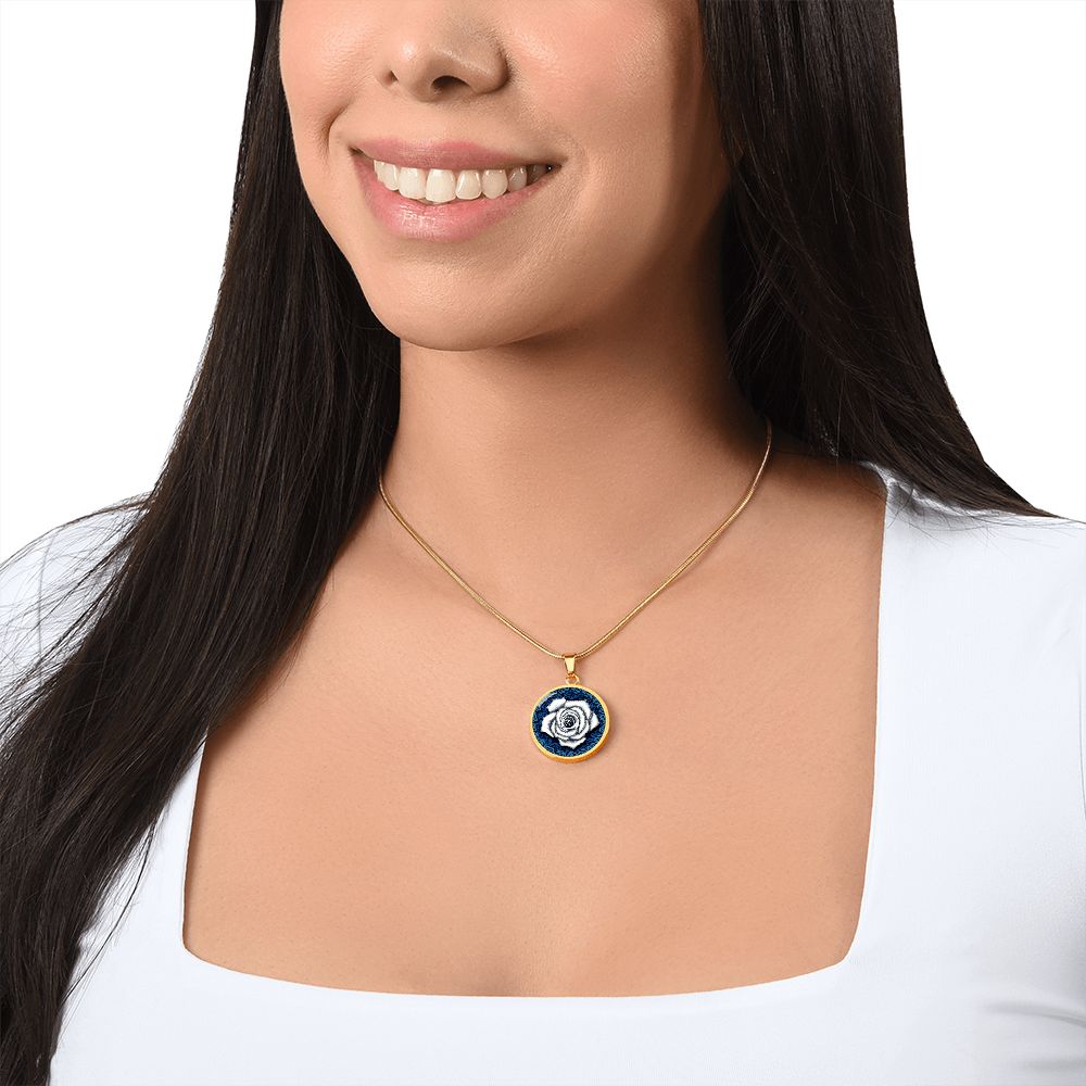 White Rose Circle Pendant with Luxury Necklace