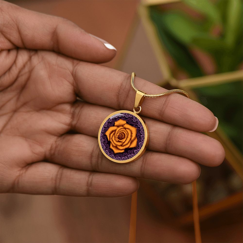 Orange Rose Circle Pendant with Luxury Necklace