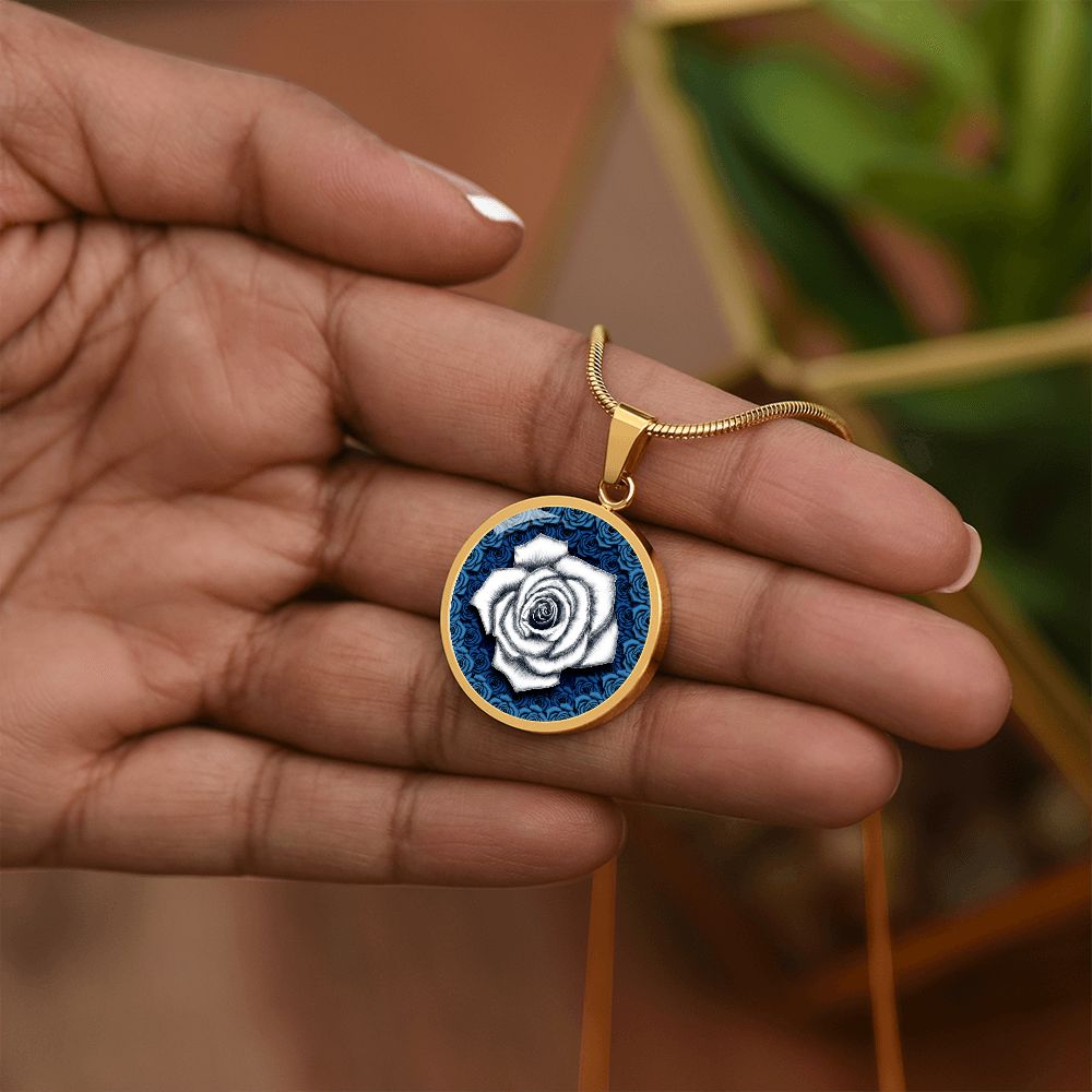 White Rose Circle Pendant with Luxury Necklace