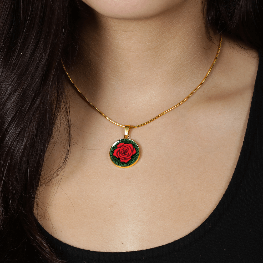 Red Rose Circle Pendant with Luxury Necklace