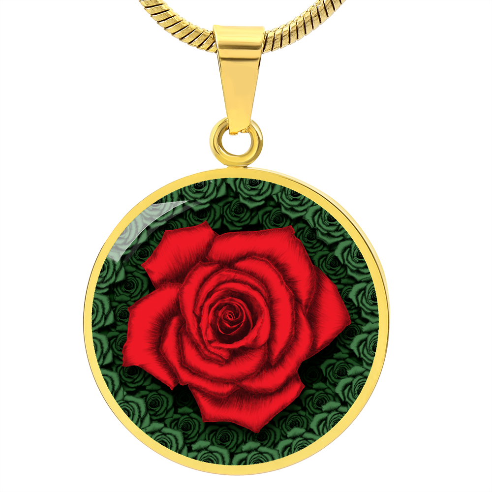 Red Rose Circle Pendant with Luxury Necklace