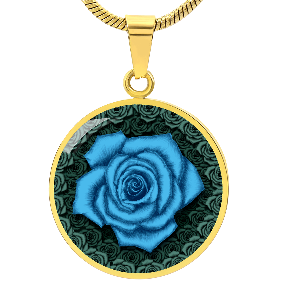 Blue Rose Circle Pendant with Luxury Necklace