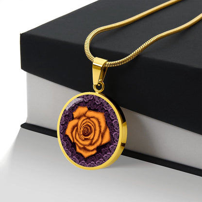 Orange Rose Circle Pendant with Luxury Necklace