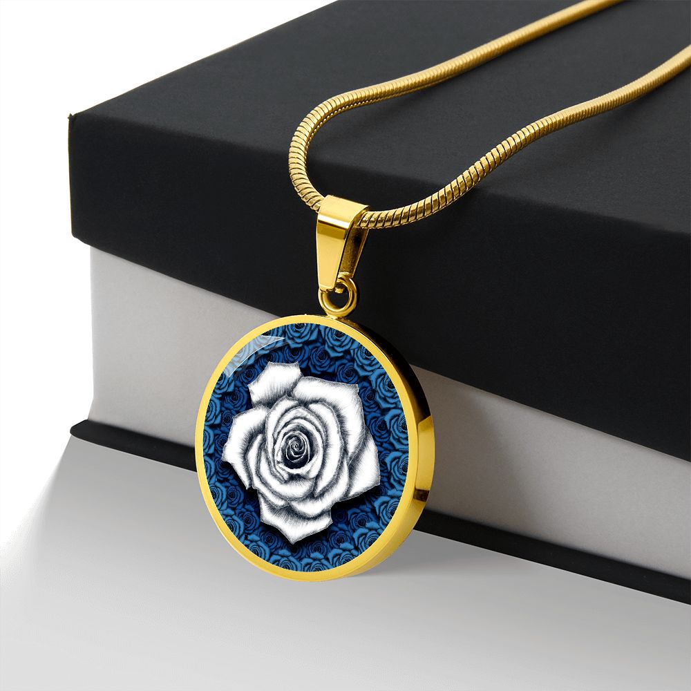 White Rose Circle Pendant with Luxury Necklace