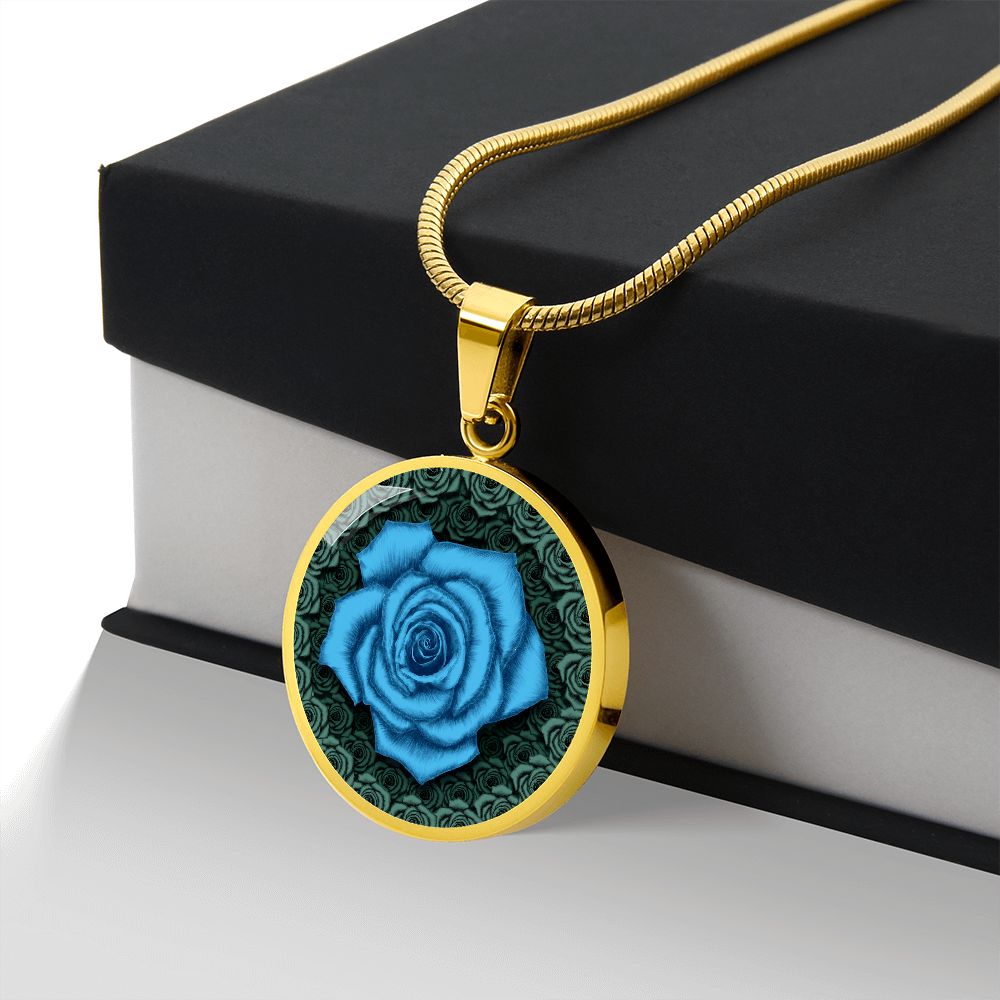 Blue Rose Circle Pendant with Luxury Necklace