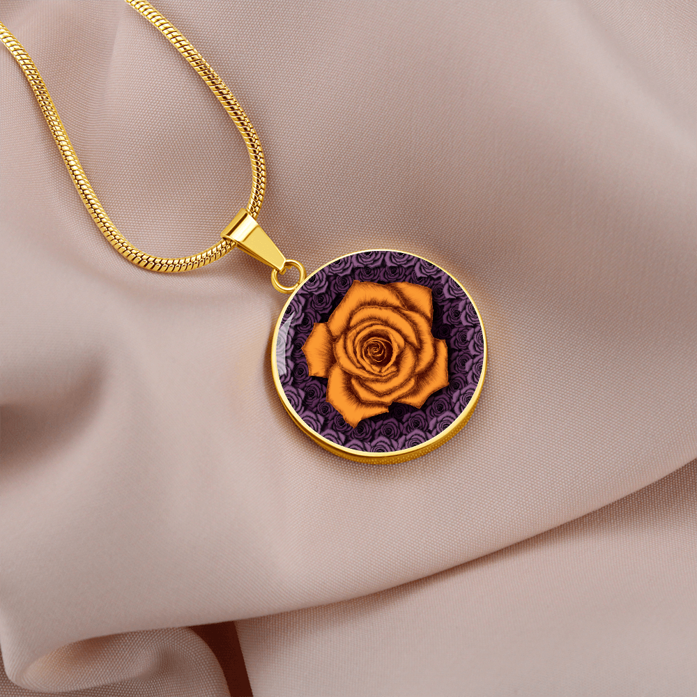 Orange Rose Circle Pendant with Luxury Necklace
