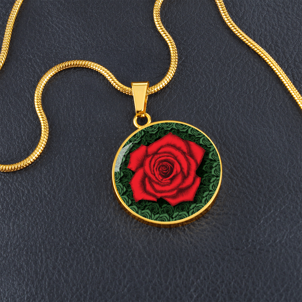 Red Rose Circle Pendant with Luxury Necklace