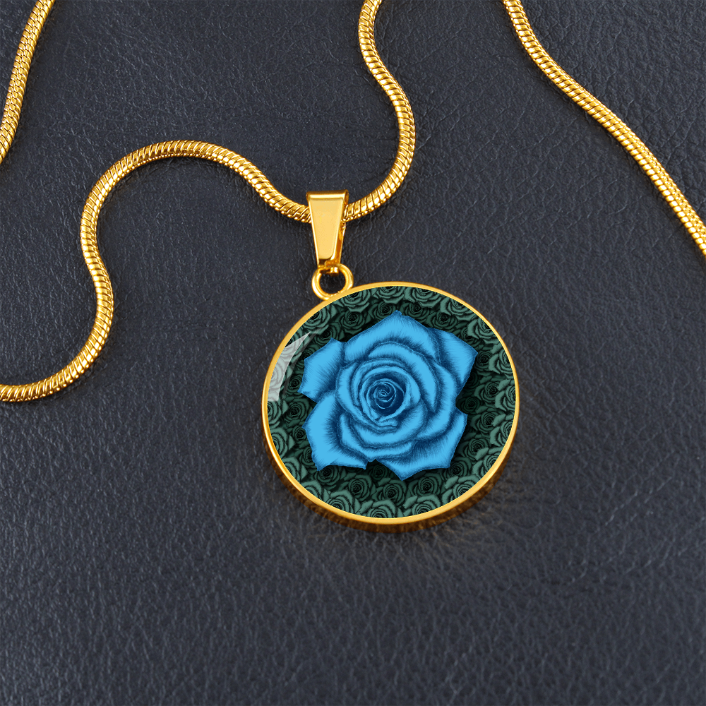 Blue Rose Circle Pendant with Luxury Necklace