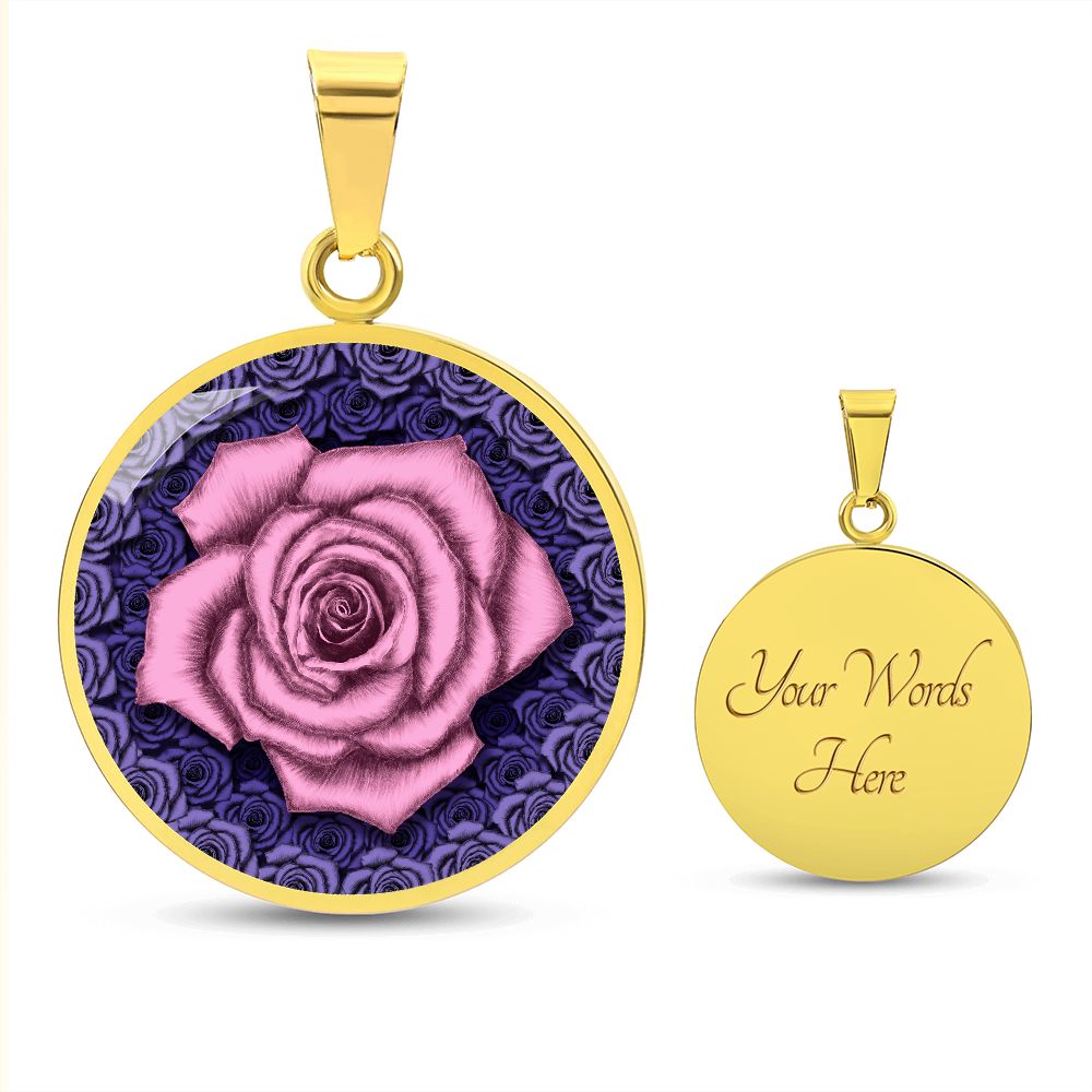 Pink Rose Circle Pendant with Luxury Necklace