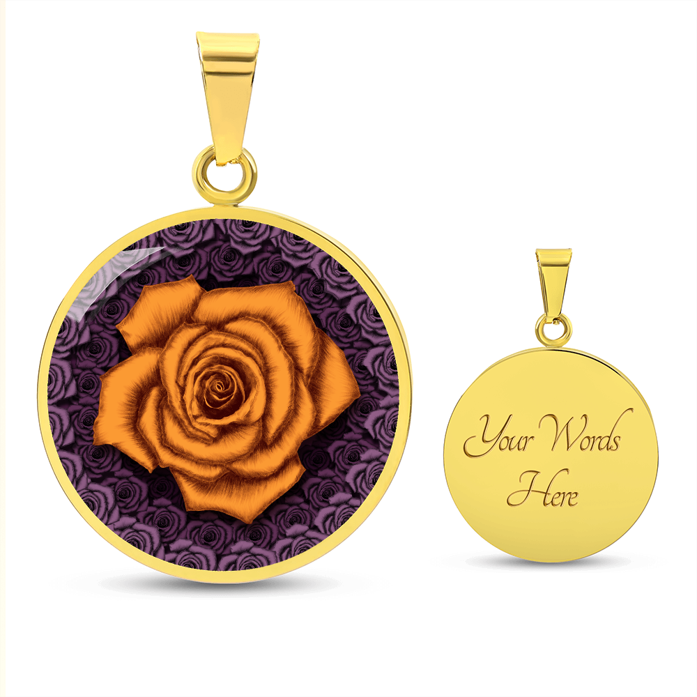 Orange Rose Circle Pendant with Luxury Necklace