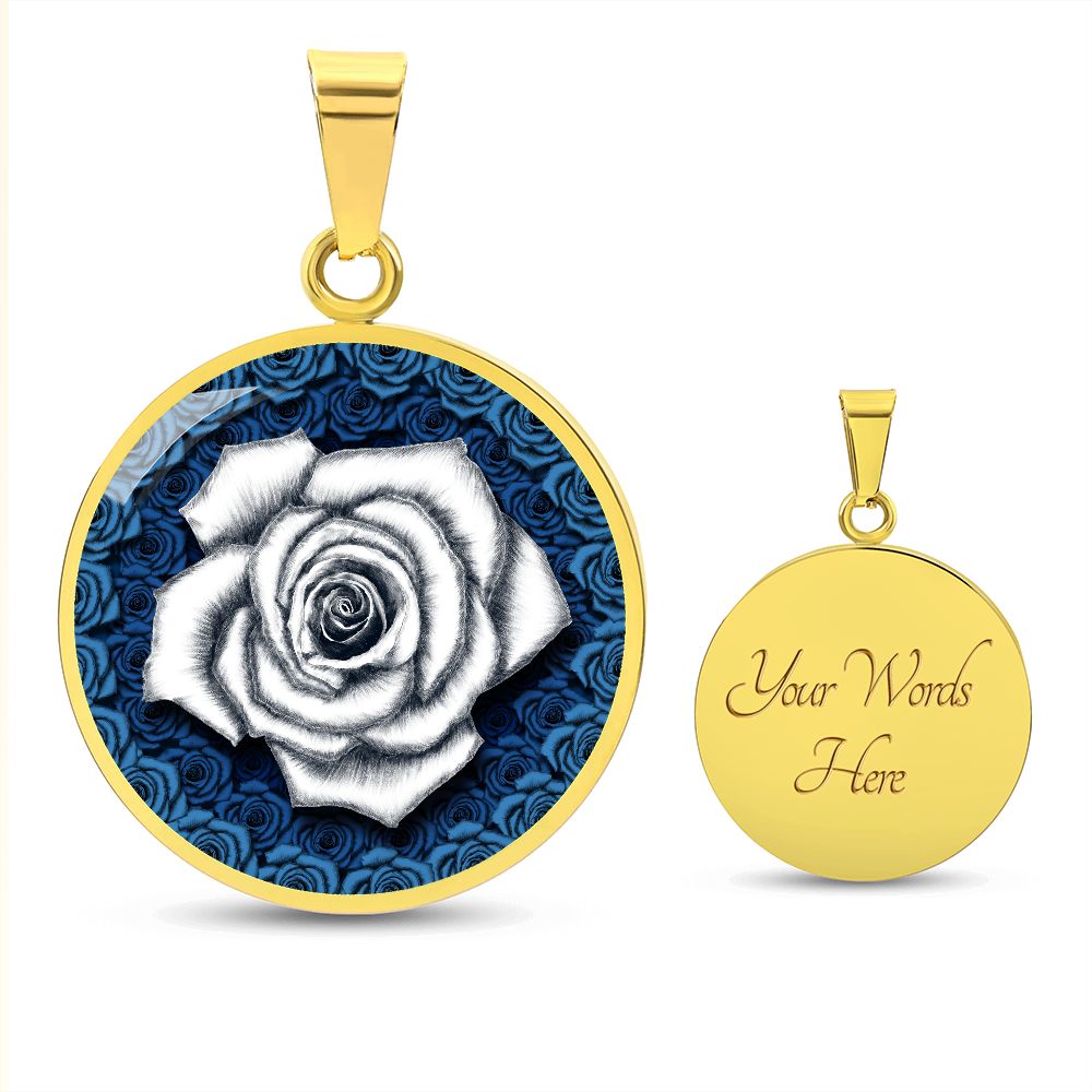 White Rose Circle Pendant with Luxury Necklace