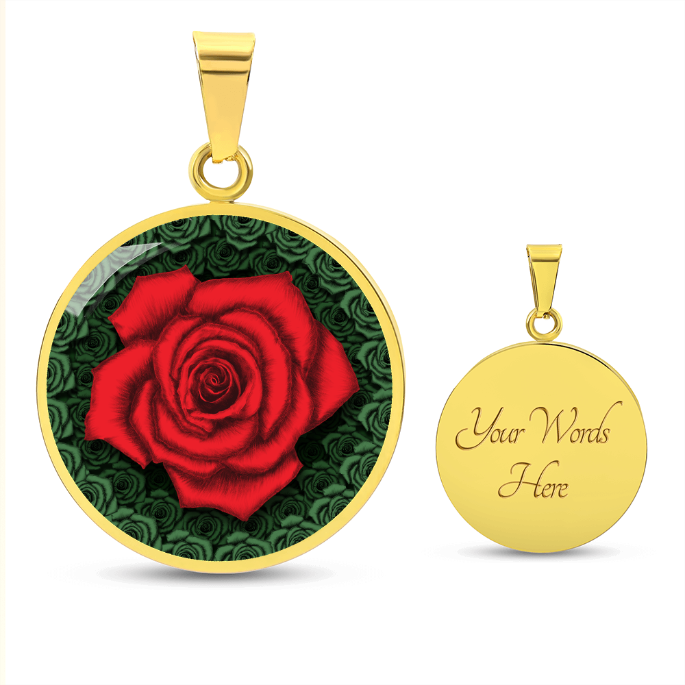 Red Rose Circle Pendant with Luxury Necklace