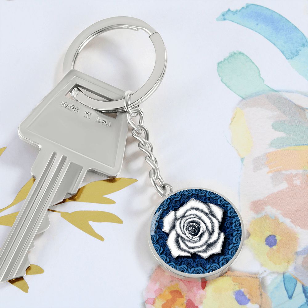 White Rose Circle Keychain