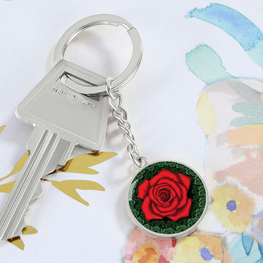 Red Rose Circle Keychain