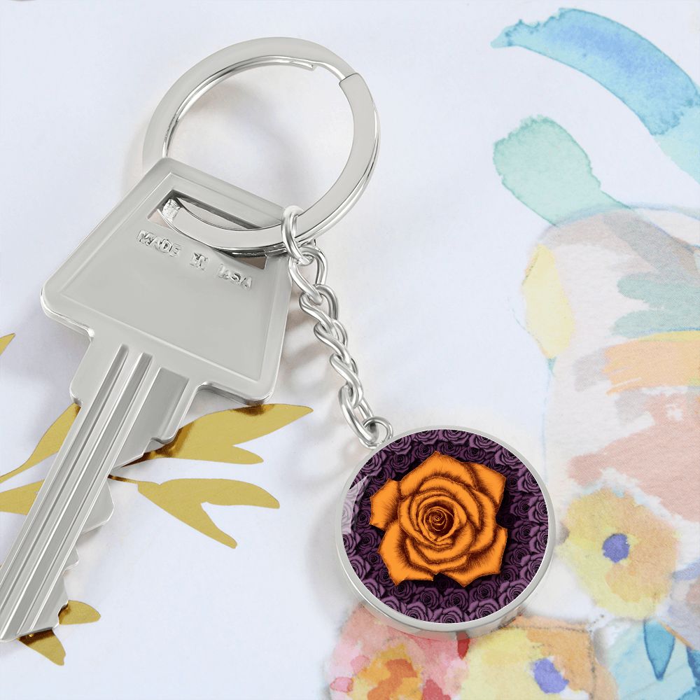 Orange Rose Circle Keychain -1