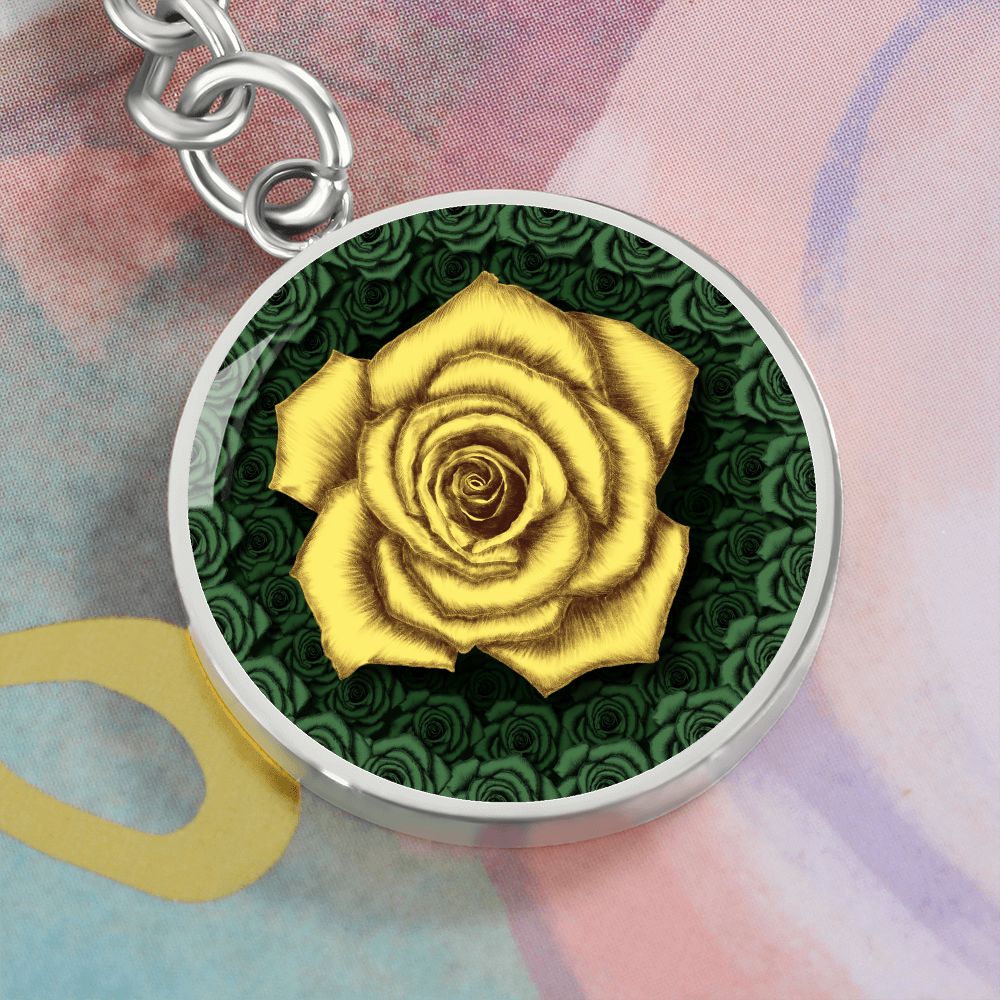 Yellow Rose Circle Keychain