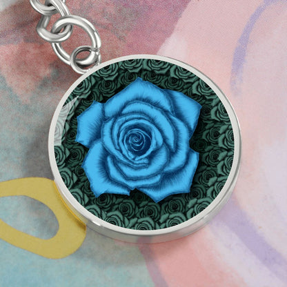 Blue Rose Circle Keychain